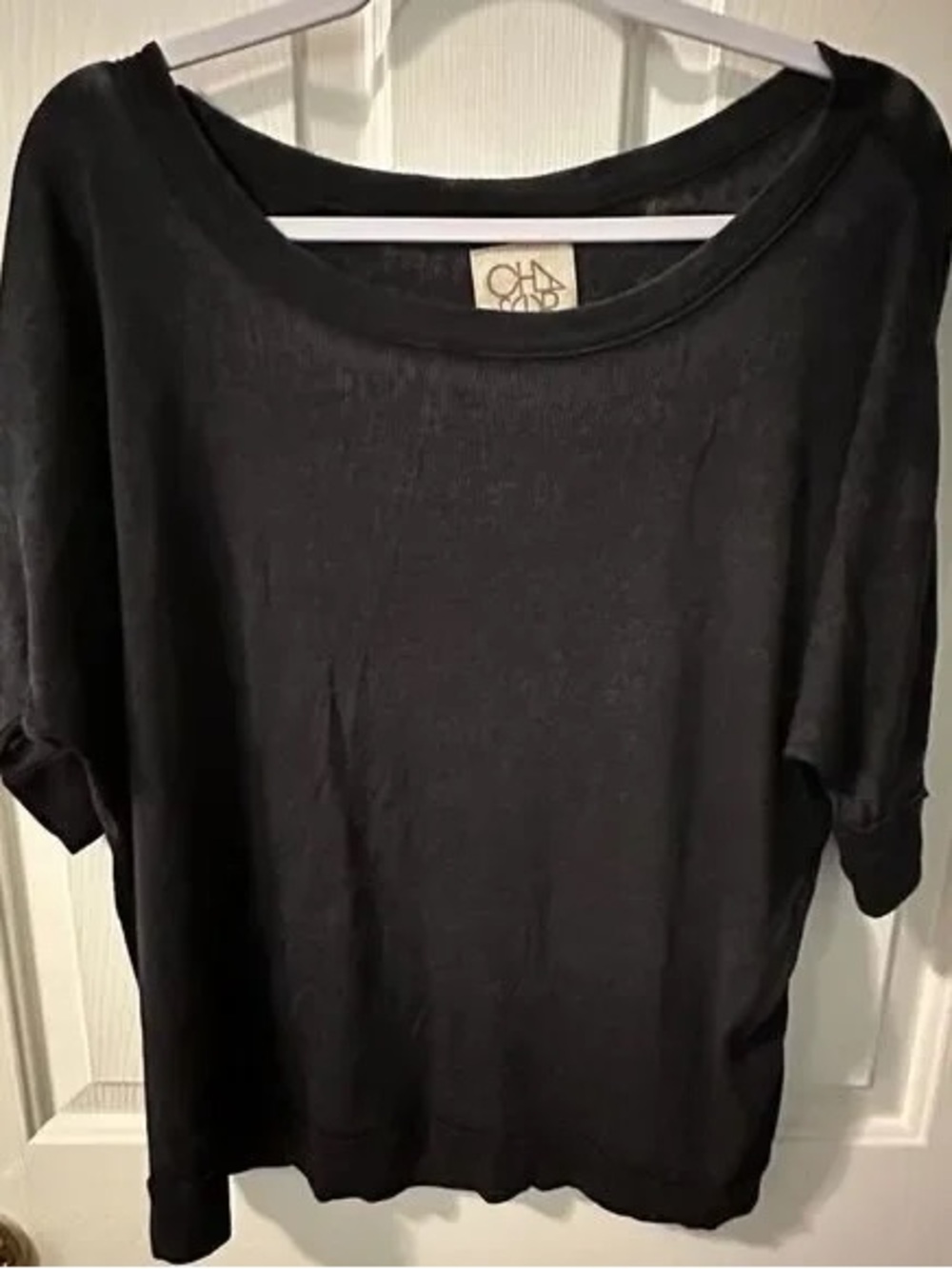 Chaser Black Short Sleeve Boatneck Knit Top
